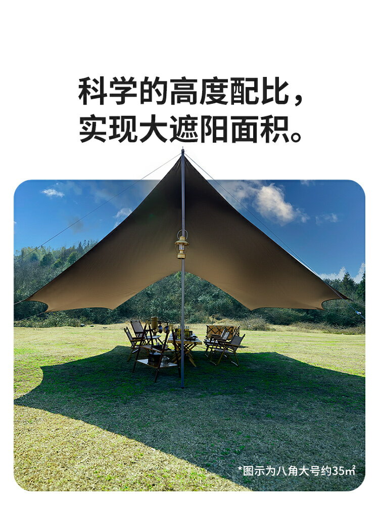naturehike挪客雲霄鈦黑膠天幕帳篷戶外露營裝備塗銀六角遮陽防曬-創美