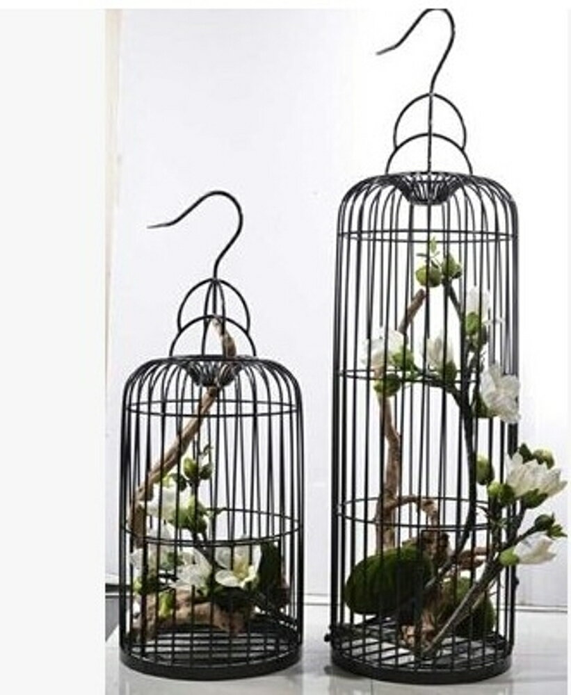 鳥籠 美式鐵藝裝飾鳥籠中式婚慶櫥窗擺件婚禮金屬攝影道具白色大號鳥籠-快速出貨