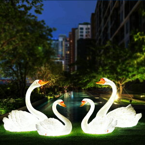 戶外仿真動物天鵝雕塑玻璃鋼發光擺件花園庭院園林景觀裝飾小品