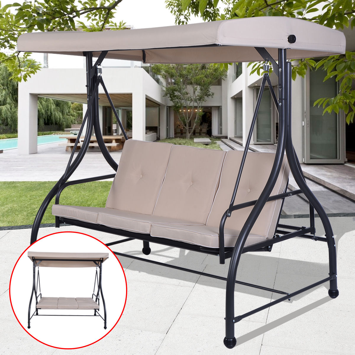 Costway Costway Converting Outdoor Swing Canopy Hammock 3 Seats