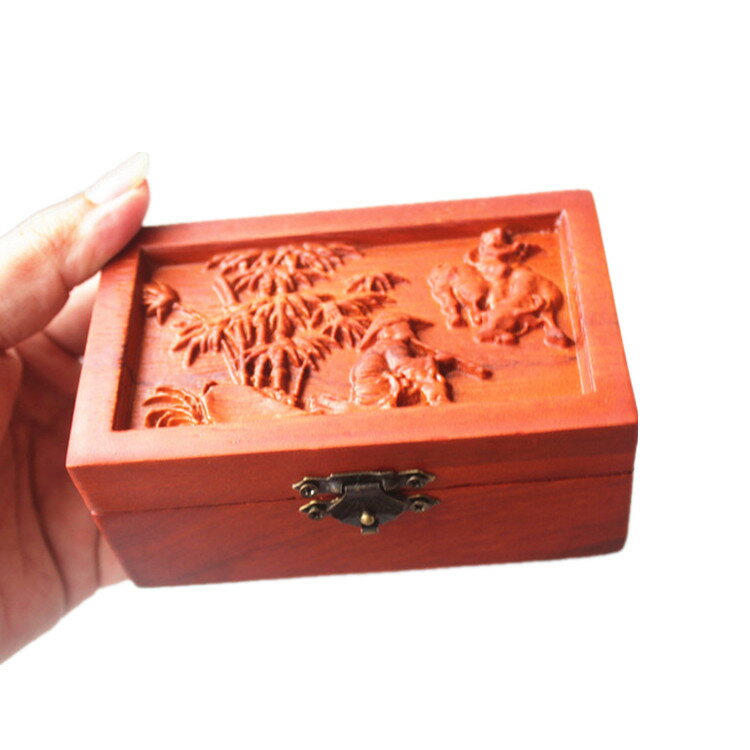 小號首飾盒桌面收納盒 實木雕花整理盒復古飾品盒中式高檔帶鎖扣