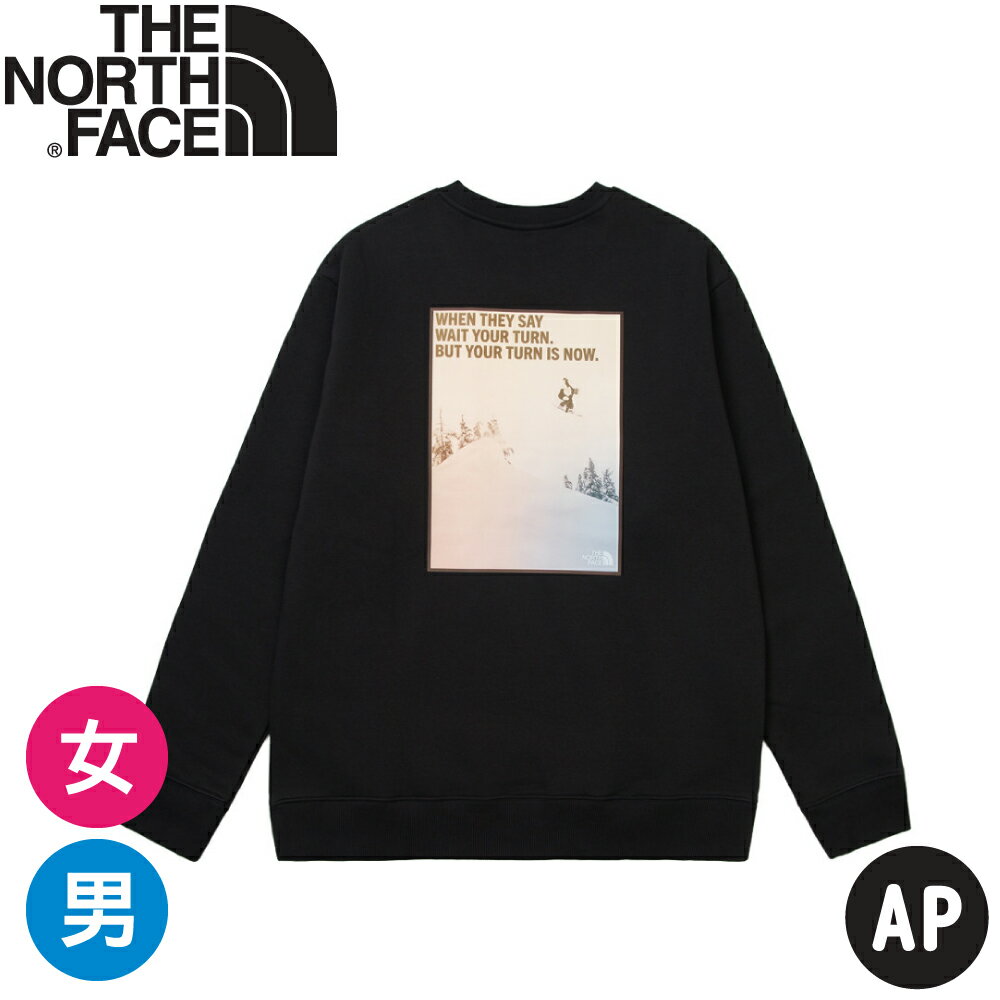 【The North Face 中性 滑雪圖刷毛長袖大學T AP《黑》】8F0S/登山/圓領T/刷毛/長T