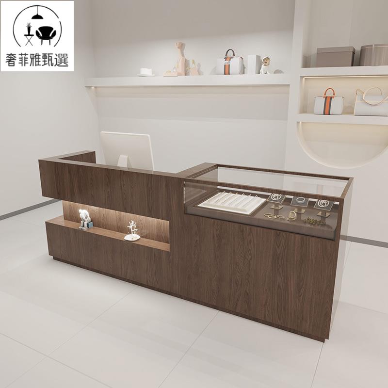 附發票 簡約現代服裝店吧臺桌飾品店收銀臺展示櫃 一體櫃 臺玻璃前臺接待臺