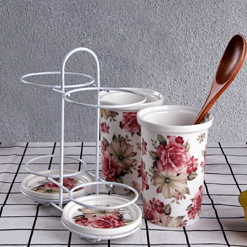 雙筒筷子筒/籠/盒 竹木防霉瀝水架置物架 韓式創意陶瓷廚房用品