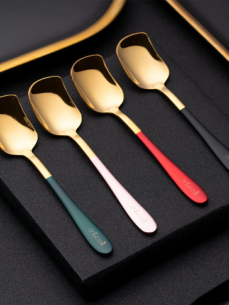 onlycook 彩色短柄咖啡勺304不銹鋼小勺子歐式奢華西餐甜品勺雪糕