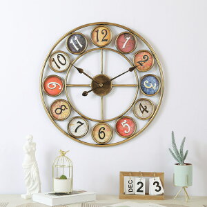 免運 歐式創意鐵藝時鐘外貿客廳餐廳裝飾品圓形掛鐘爆款鐘表