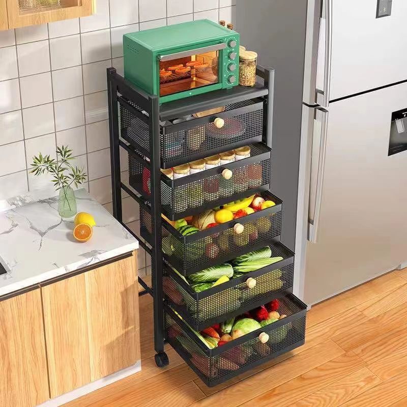 【限時優惠】廚房蔬菜收納置物架用品家用大全多功能落地夾縫儲物柜多層果籃子
