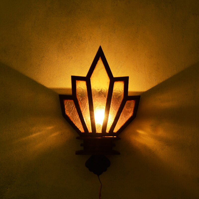 東南亞工藝品燈風格走廊過道實木壁燈復古創意個性陽臺庭院燈飾1入