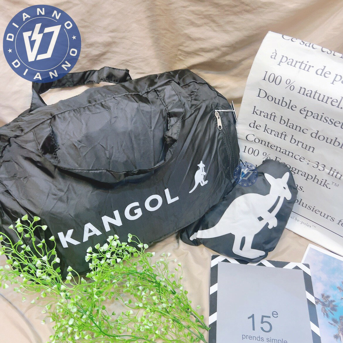 帝安諾-實體店面 KANGOL 英國袋鼠 行李袋 旅行袋 收納袋 輕量 防潑水 簡單收納 黑色 68553002【APP下單享4%點數】