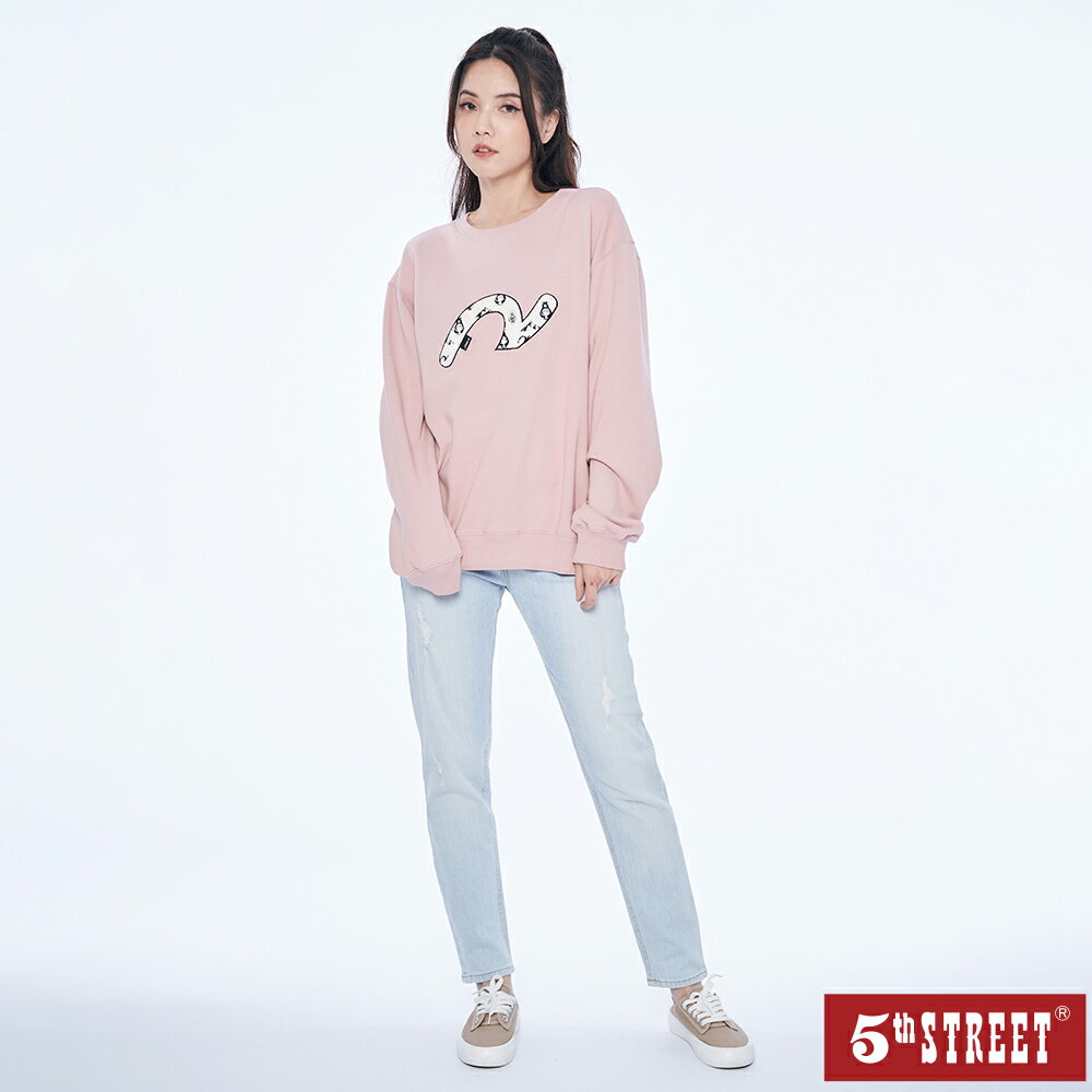 女裝 黑熊毛巾繡袋花T恤-粉紅色 (560934) 【5th STREET】【全館滿$3000贈環保餐具收納包】
