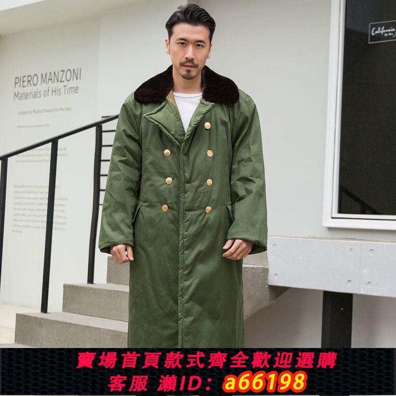 【臺灣公司 可開發票】軍綠大衣男冬季加厚長款保安大衣軍綠多功能棉大衣勞保大衣防寒服