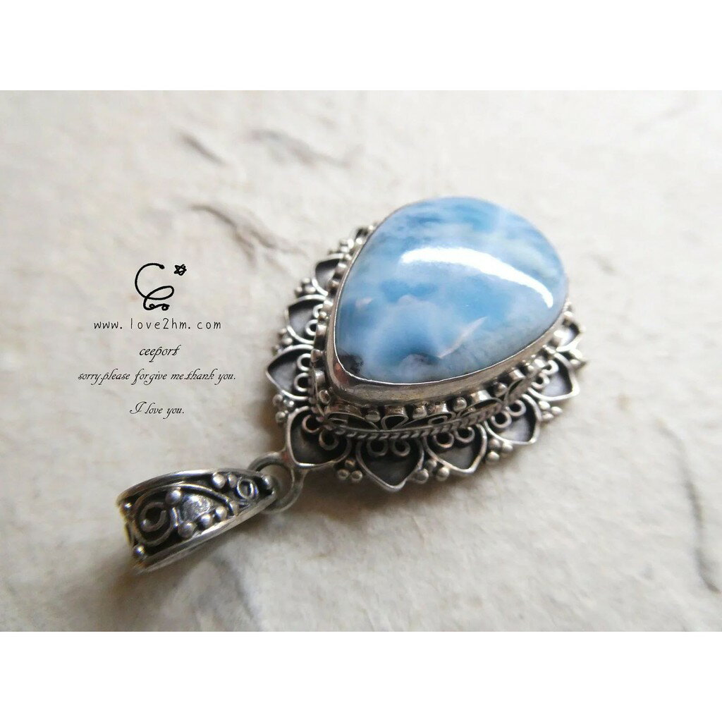 海紋石吊墜-花間蓮/海紋石/晶石鍊墜/925純銀/ [晶晶工坊-love2hm]