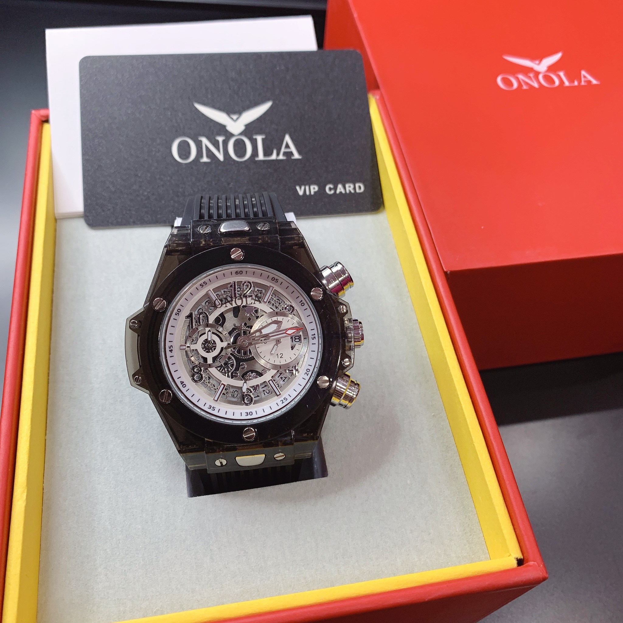 (4色可選)(Little bee小蜜蜂精品)ONOLA 石英錶 三眼計時功能 透明八角三眼橡膠錶