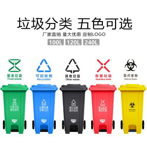免運 戶外垃圾桶 240L升戶外垃圾桶大號環衛腳踏式商用加厚帶蓋塑料大型分類掛車桶
