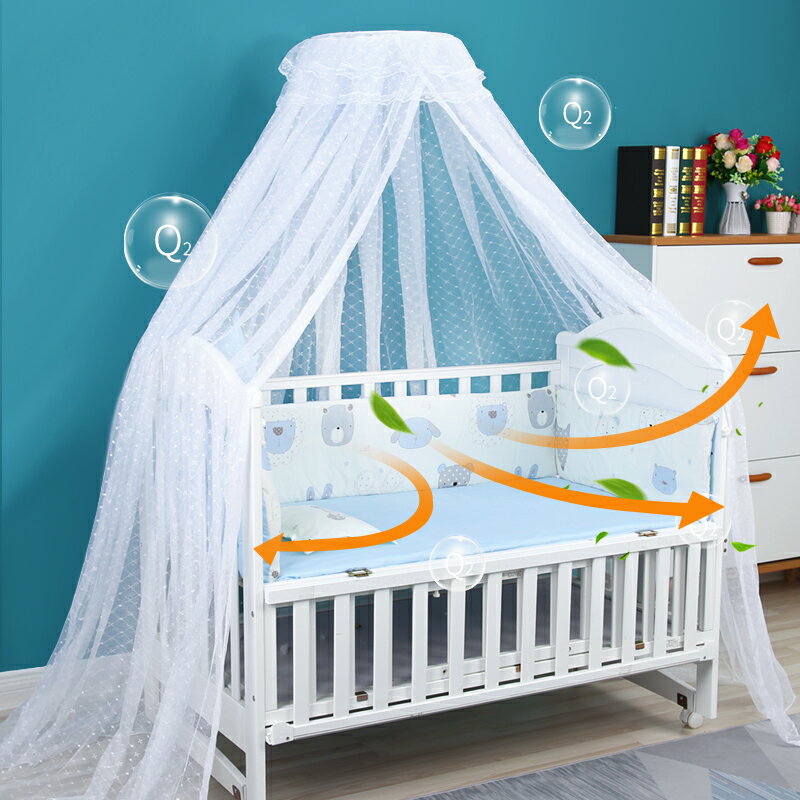 兒童床蚊帳全罩式通用嬰兒床帶支架防蚊罩新生寶寶男孩開門式落地