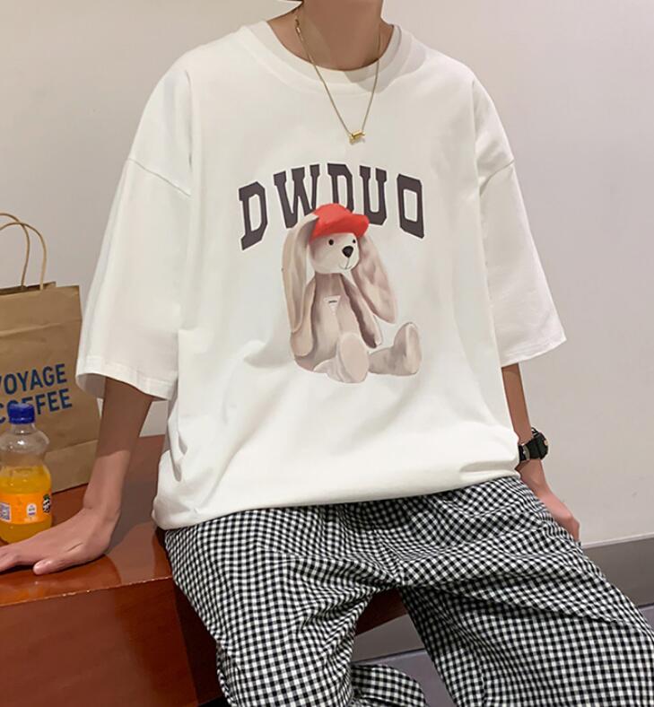 FINDSENSE X 韓潮 男士 街頭時尚 五分袖 創意歐美嘻哈兔子印花 短袖T恤