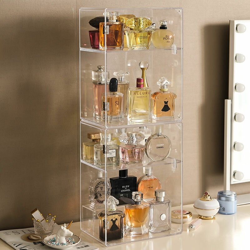 香水盒網紅階梯架亞克力透明化妝品收納盒帶蓋收納盒防塵展示架