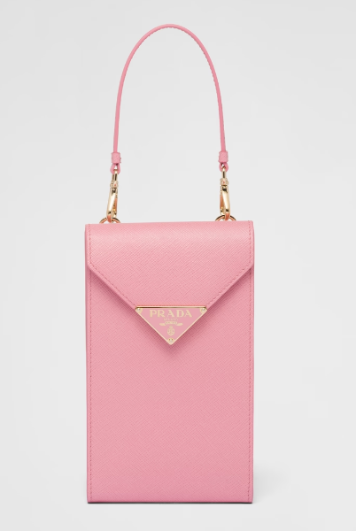 PRADA 芭比粉紅手機鍊條斜背包 Saffiano leather mini-bag