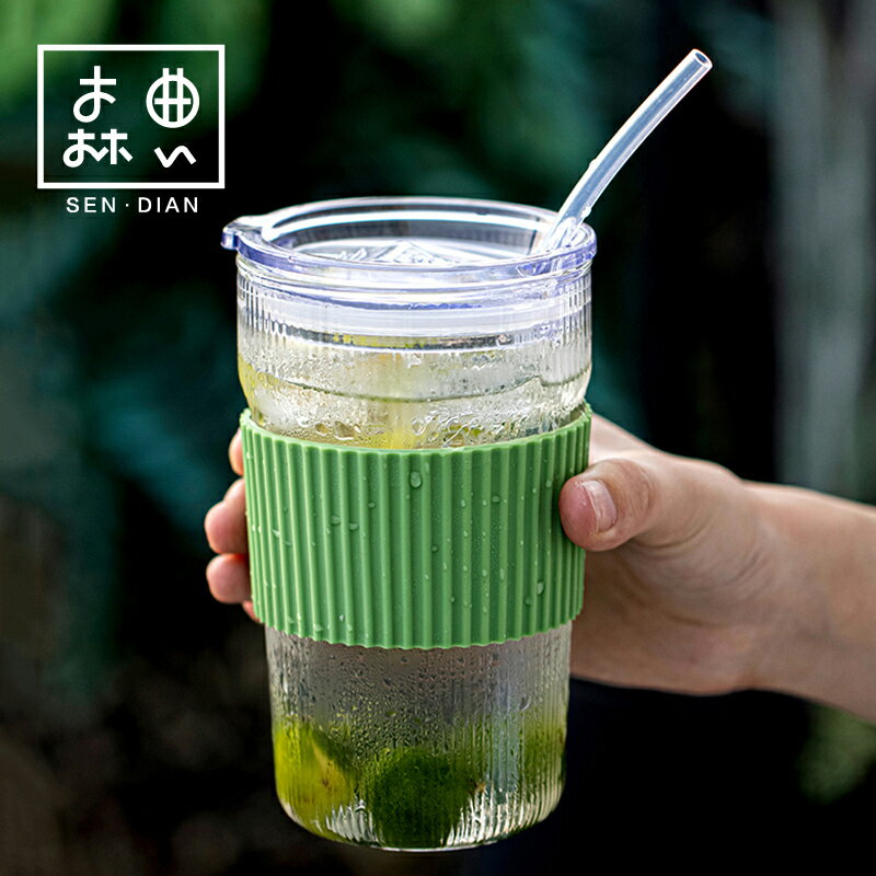 水杯夏季女帶吸管杯可愛杯子大容量簡約網紅日系高顏值玻璃隨手杯