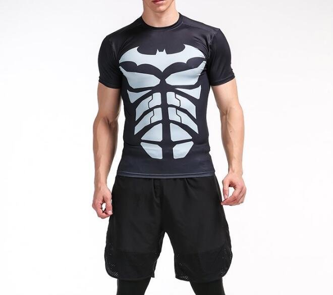 FINDSENSE MD 日系 時尚 男 高彈力 緊身運動短T 訓練服 跑步 健身T恤 短袖T恤 3D蝙蝠圖案