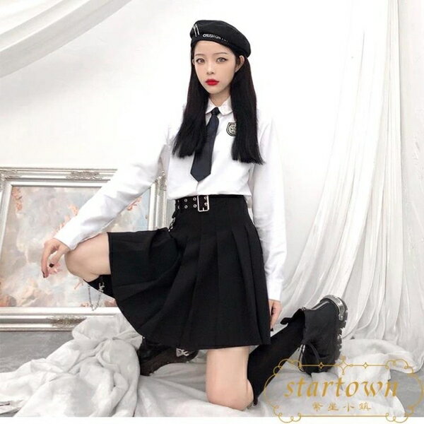 百褶半身裙女JK制服工裝裙高腰防走光大碼短裙【繁星小鎮】