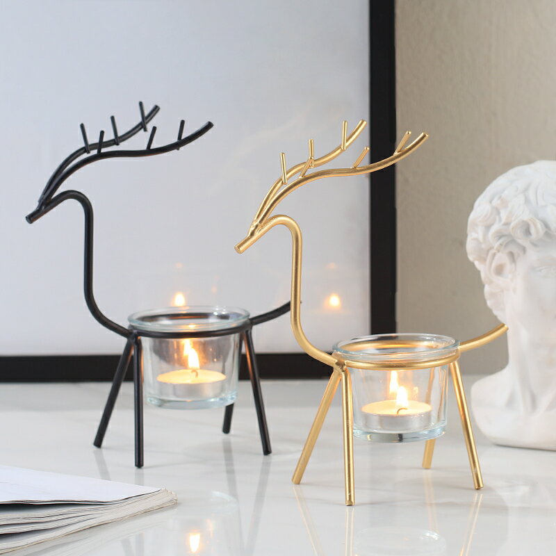 北歐鐵藝麋鹿燭臺擺件浪漫燭光晚餐道具簡約家用餐桌裝飾小蠟燭臺