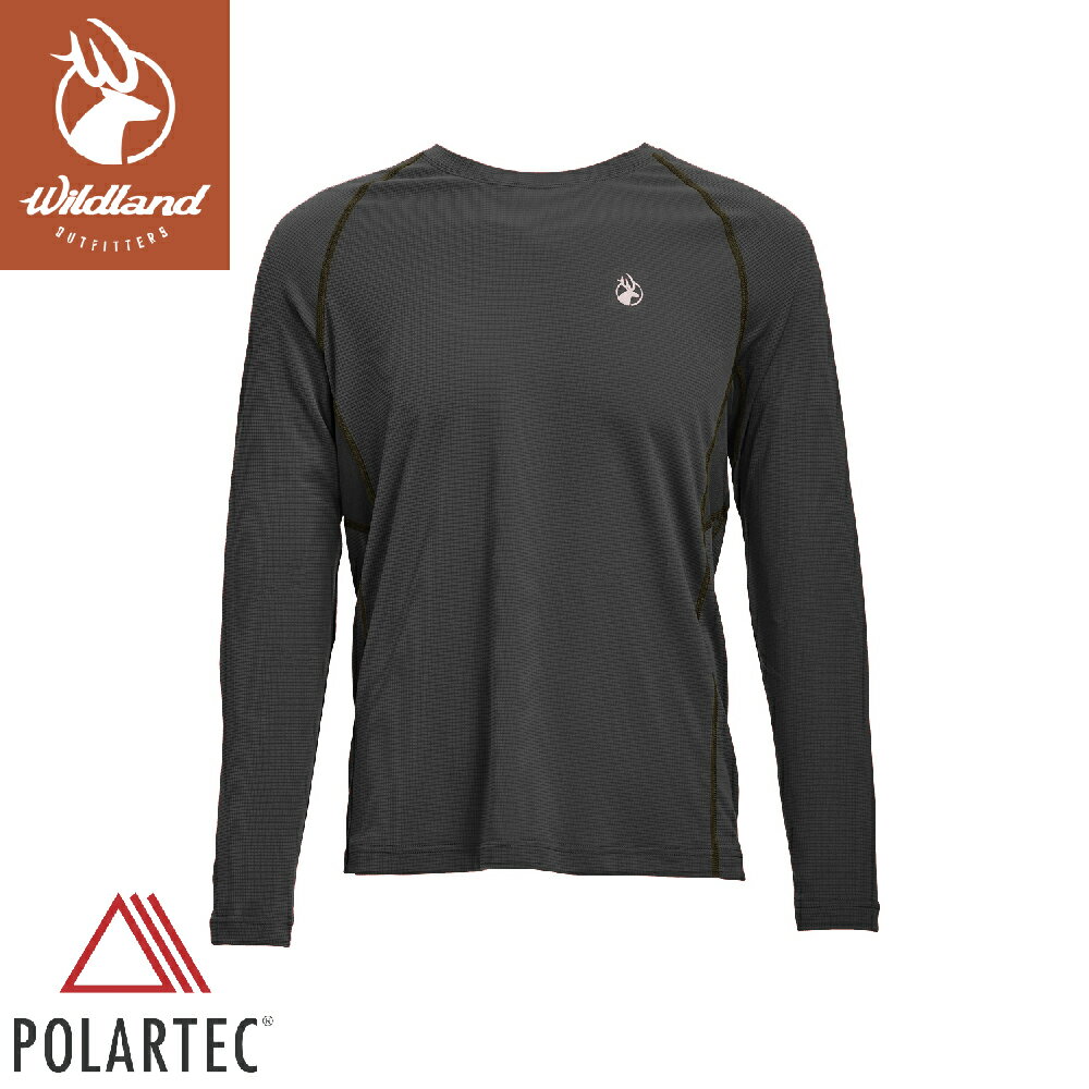 【Wildland 荒野 男 Polartec pd格狀抗臭圓領長袖衣《霧灰》】P1622/排汗衣/戶外運動機能上衣/運動衫