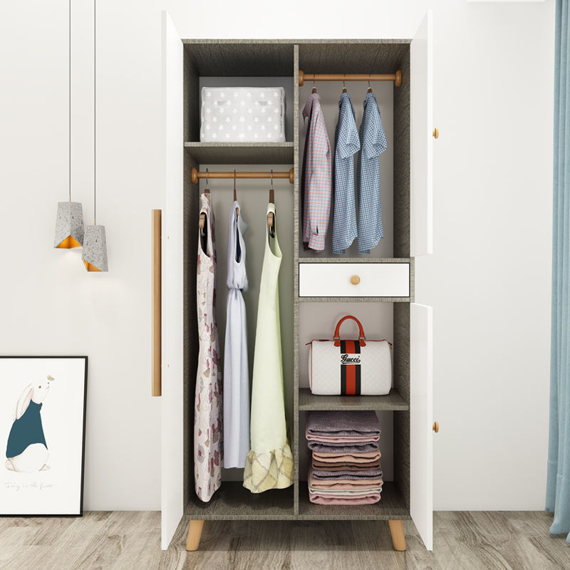衣櫃家用實木質簡易板式櫃子簡約經濟型兒童組裝衣櫥出租房用