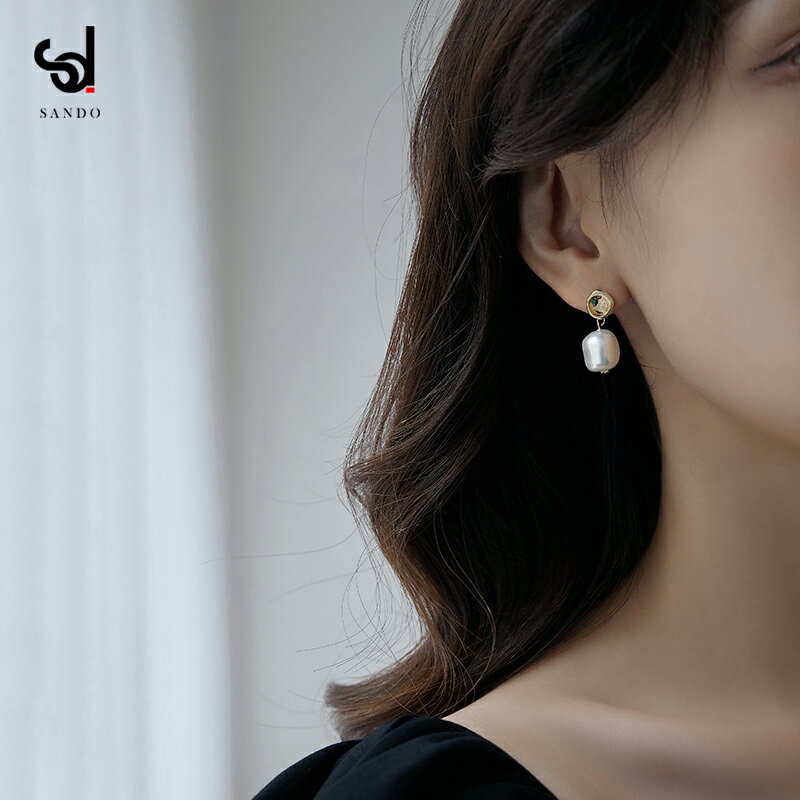 天然巴洛克珍珠耳釘女純銀復古小眾設計感高級氣質耳環2022年新款