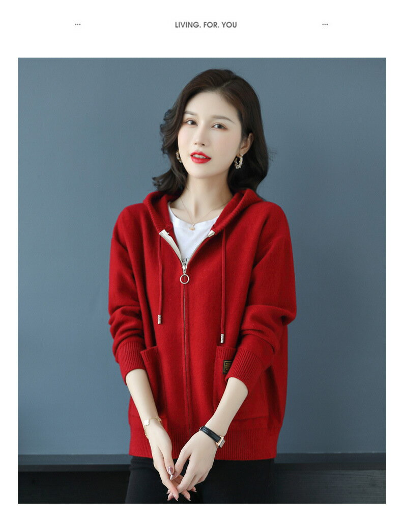 外套 女裝 休閒外套 時尚外套 保暖外套  連帽毛衣外套女寬鬆拉鍊針織開衫2025秋季女裝帶帽衛衣春秋外搭潮 7