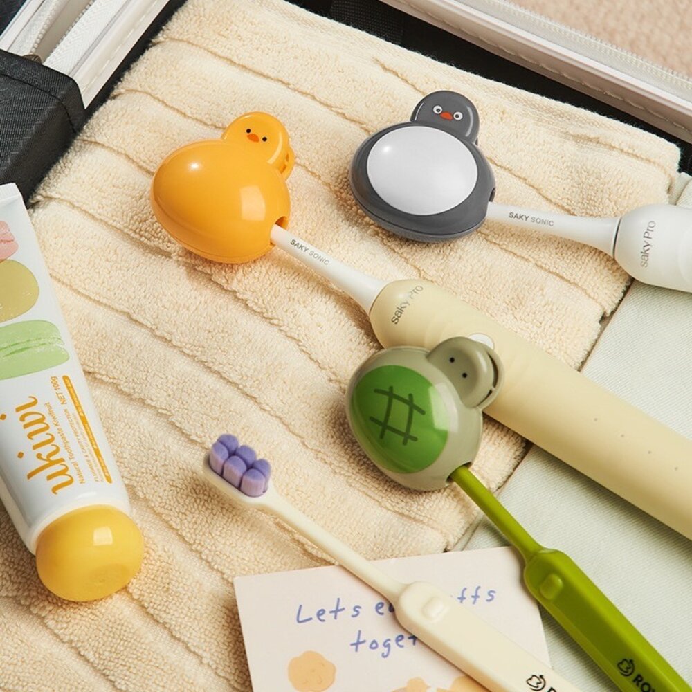 【牙齒寶寶】夾式可愛動物造型牙刷刷頭保護套一入(烏龜/企鵝/小鴨可選)
