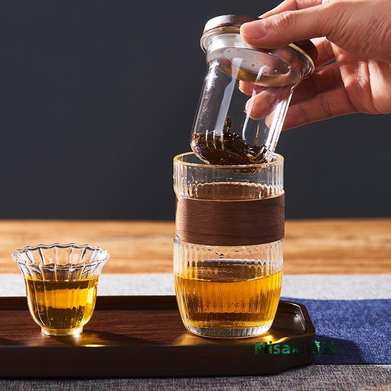 熱銷 玻璃杯茶水分離過濾泡茶杯日式錘紋杯功夫杯子辦公個人家用水杯 可開發票-Misaki精品