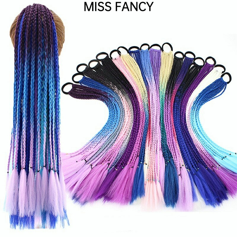 辮子假髮女 長髮彩色小辮子 嘻哈麻花辮 漸變色 民族風 三股歐美髒辮馬尾