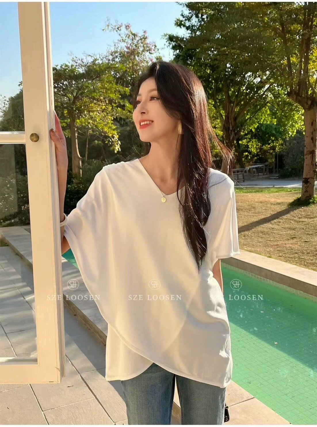 交叉冰絲修身上衣-5色   【B393169】