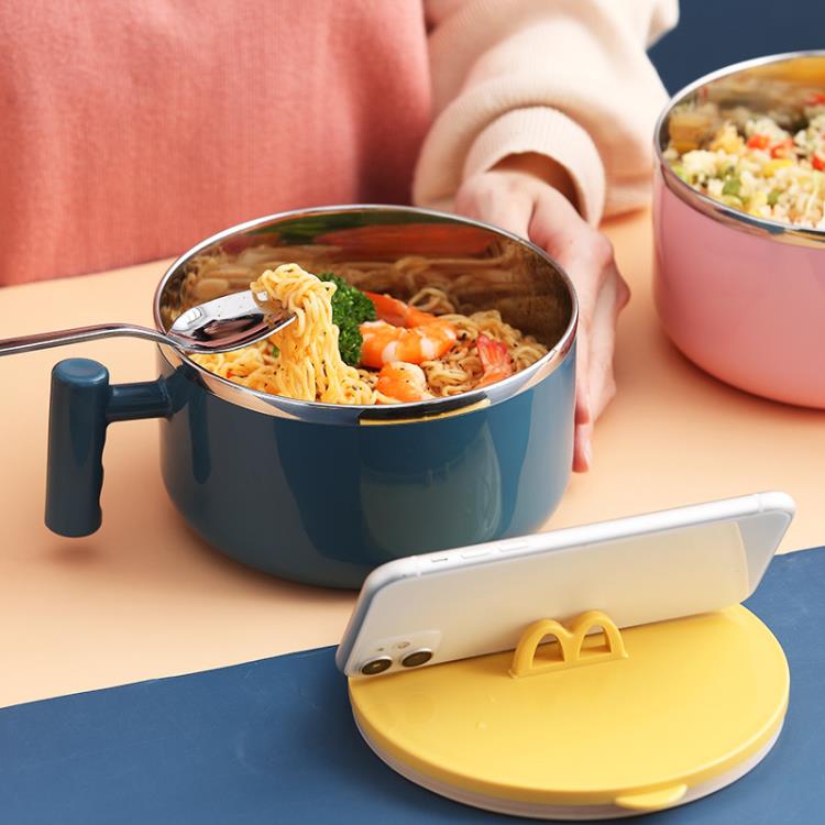 304不銹鋼泡麵碗帶蓋單個飯碗宿舍用學生飯盒日式餐具大碗筷套裝