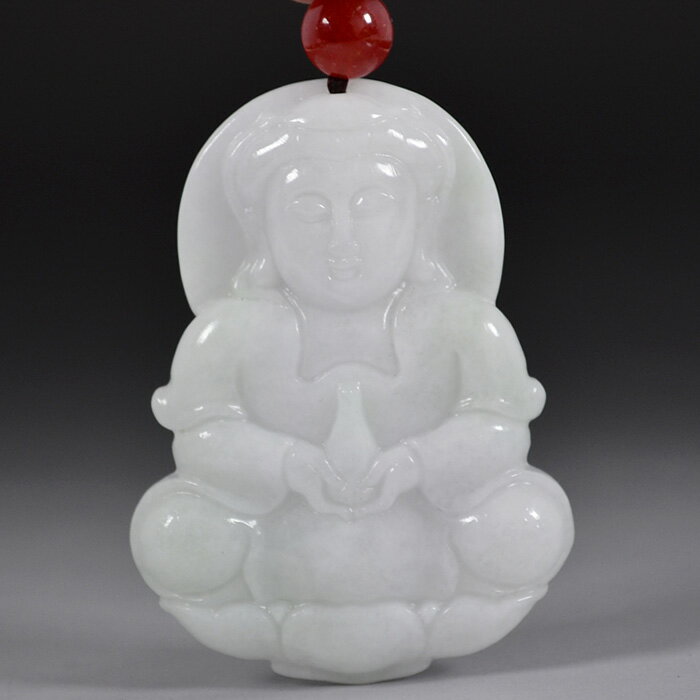 正品a貨翡翠觀音吊墜男款 玉觀音菩薩吊墜男士玉佩玉牌吊墜玉項鏈1入