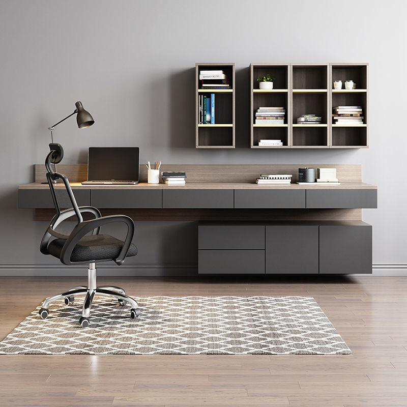 辦公家用書桌北歐現代簡約臺式電腦桌書柜書架一體組合墻上壁掛式