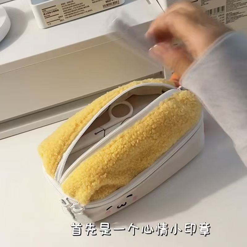 小紅書同款炸蝦雙層大容量毛絨筆袋高顏值小眾文具收納裝飾學生