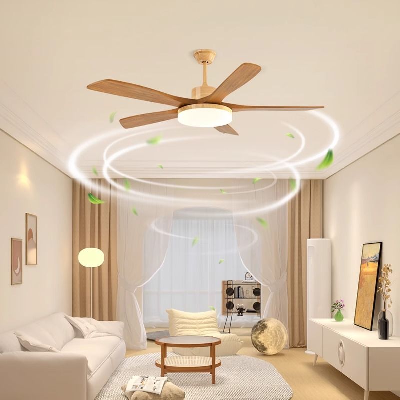 吊燈 原木客廳風扇燈現代簡約家用餐廳吊燈吧臺電扇一體燈新中式吊扇燈J-57公司貨