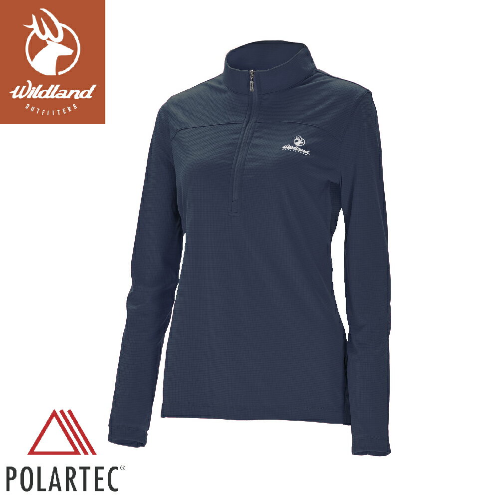 【Wildland 荒野 女 Polartec pd格狀抗臭zip長袖衣《暮霧藍》】P1619/排汗衣/戶外運動機能上衣/運動衫
