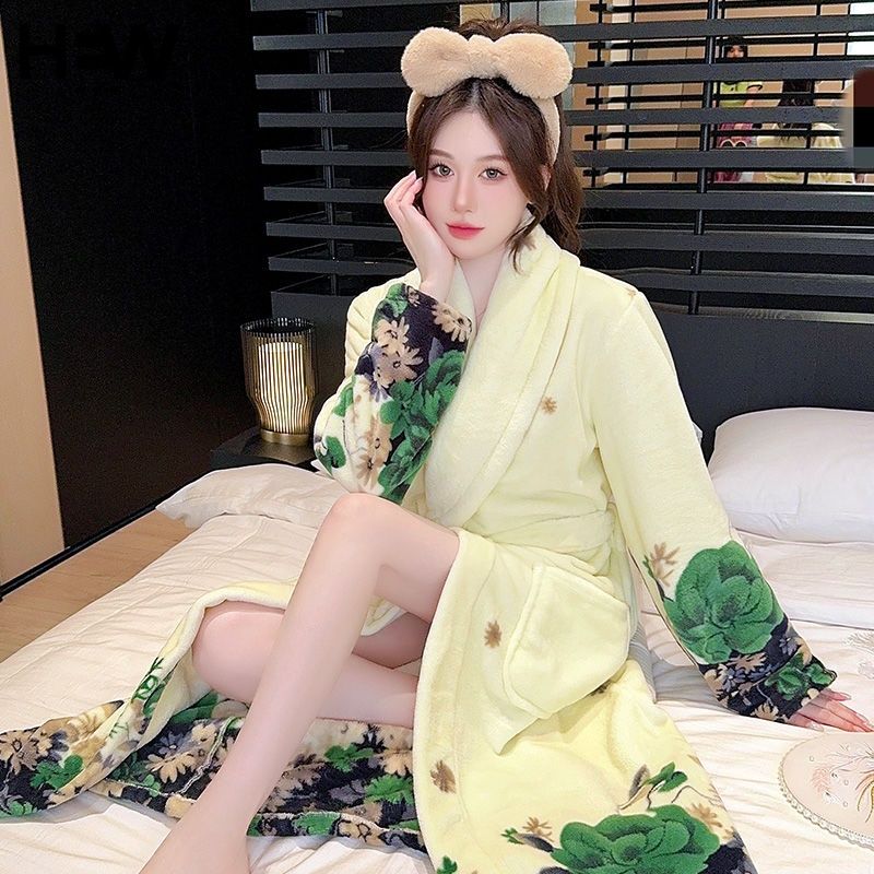 珊瑚絨睡衣寬松睡裙女秋冬季2024新款加絨加厚學生宿舍睡袍家居服