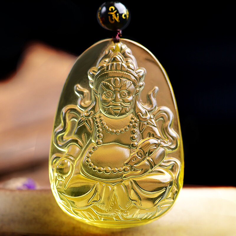 天然黃水晶藏財神吊墜密宗黑財神情侶項鏈男女款黃財神爺飾品掛件