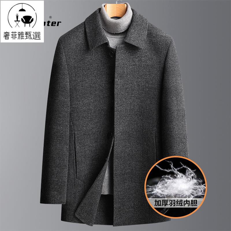 快速出貨/秋冬新款脫卸羽絨內膽雙面呢羊毛大衣男士加厚中老年大碼男裝外套
