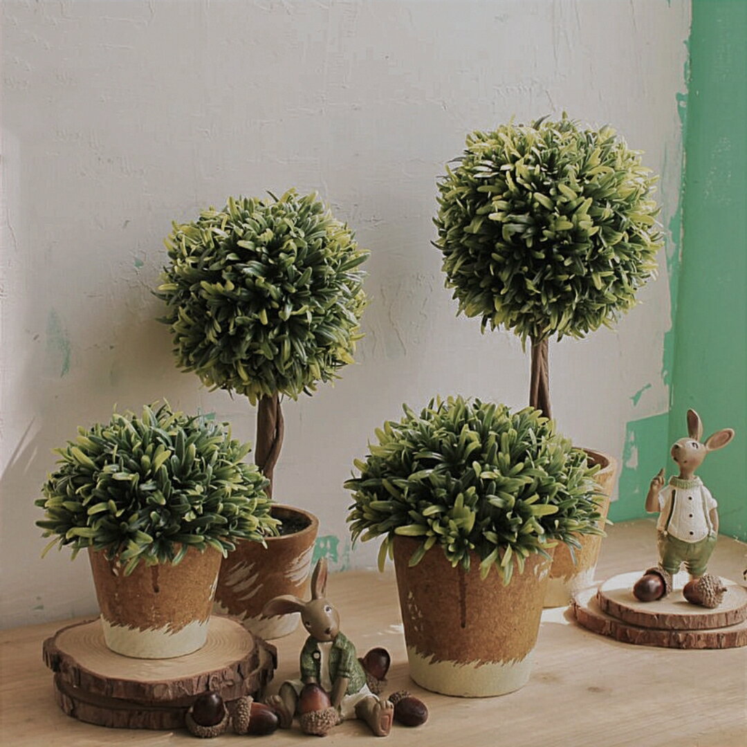 北歐仿真植物室內客廳餐桌電視柜花藝擺件綠植擺設圓球型假花盆栽