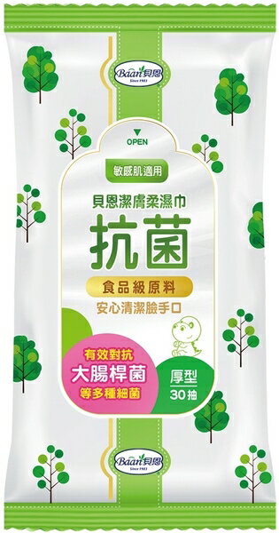 貝恩 Baan 潔膚抗菌柔濕巾 30抽 抗菌濕紙巾 台灣製 2947