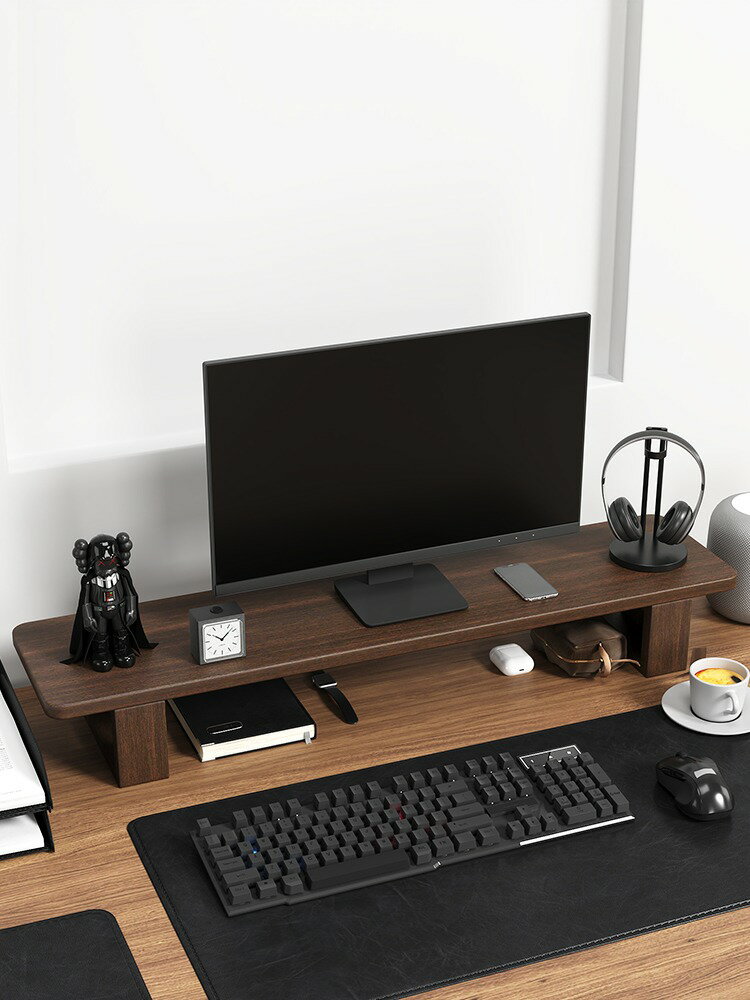 可開發票 電腦顯示器增高架辦公桌面擱板置物架實木收納托架筆記本支撐架子