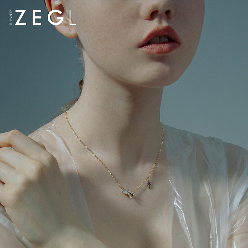 ZEGL設計師925純銀雲朵紙飛機項鏈女小眾設計感鎖骨鏈情人節禮物