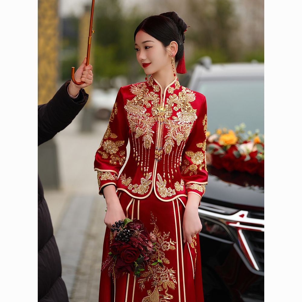 【最低價】【公司貨】秀禾服新娘2023新款結婚禮服中式嫁衣中國風敬酒服龍鳳褂秀和復古 1