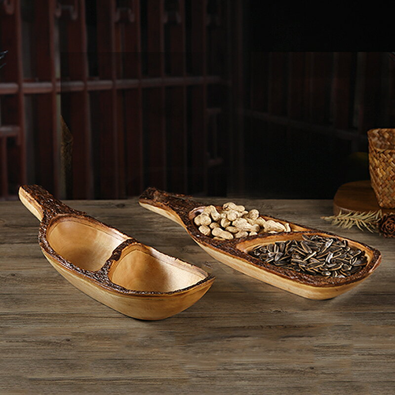 泰國進口實木果盤芒果木裝飾果盤擺件工藝品原木質創意分格點心盤