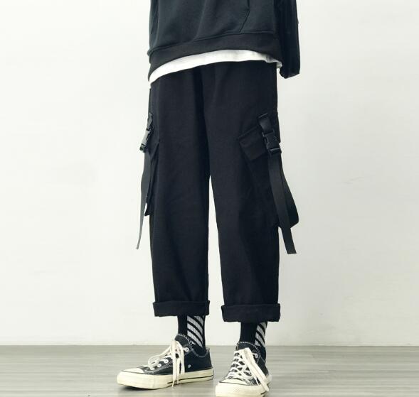 FINDSENSE X 韓國 時尚街頭流行 多口袋工裝褲 寬鬆 抽繩 薄款 休閒長褲 工作長褲